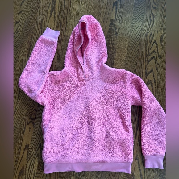 Athleta Girl Pink Sherpa Fleece Hoodie Pullover Youth Size 12 Large - Picture 2 of 6